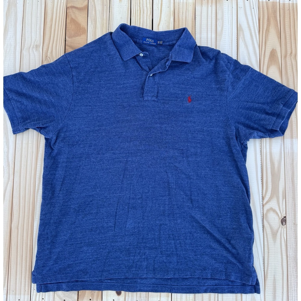 Polo Ralph Lauren Mens Shirt 2xb Blue‎ Cotton Casual Red Logo
